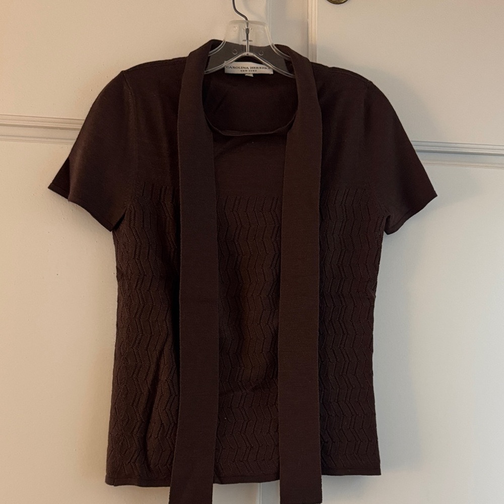 Carolina Herrera Dark Brown Short Sleeve Top